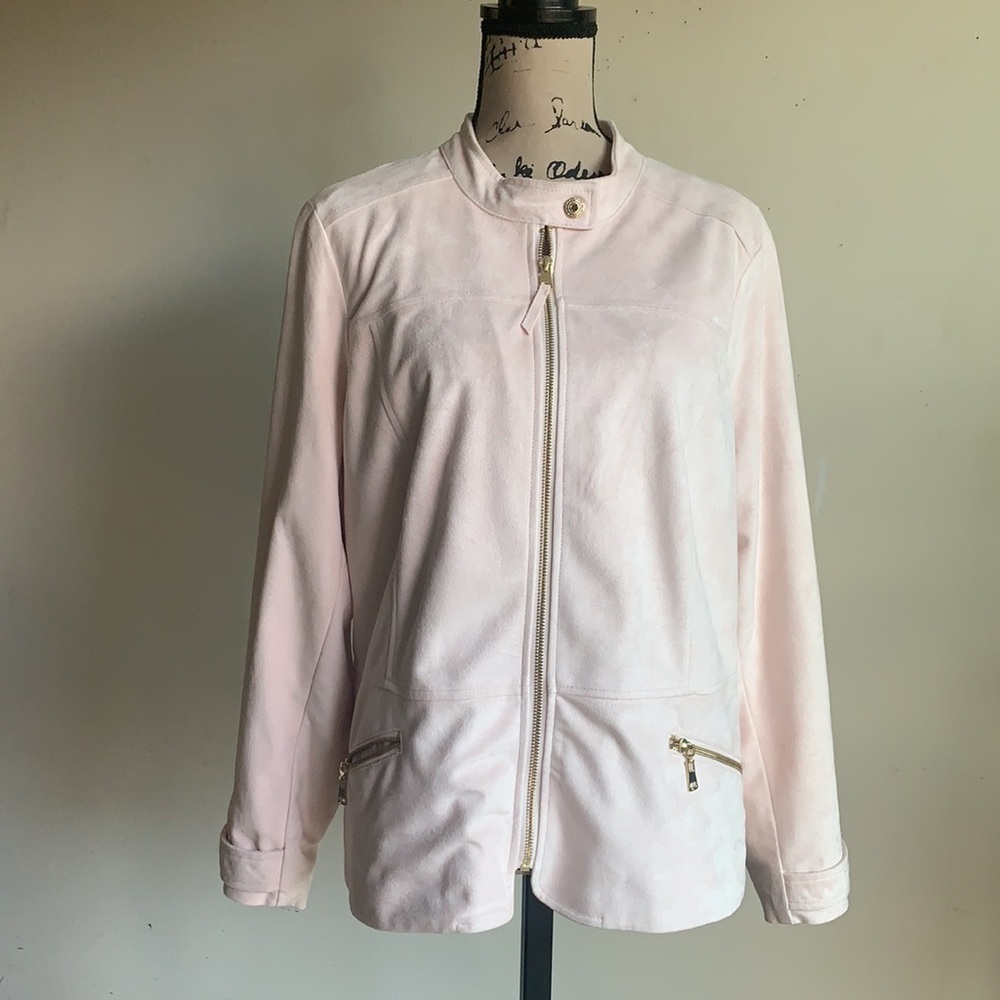 Christopher & Banks Moto Jacket Faux Suede Pale Pink XL - Picture 3 of 13